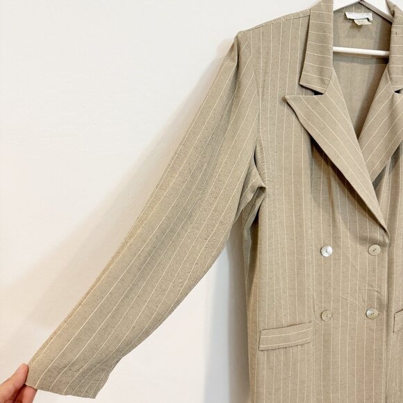 Vintage Pinstripe Double Breasted Oversized Blazer in Tan Menswear Size 16 - Picture 4 of 9